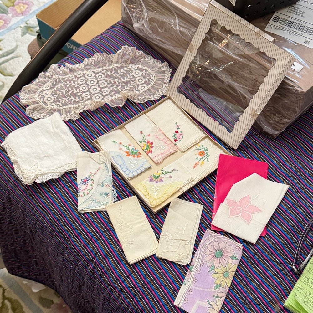 Vintage Pink and Cream Embroidered Handkerchief assortment 213